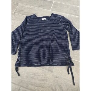 Madewell Womens XS Striped Long Sleeve Lace Up Detail Top Casual‎ Knit Blue